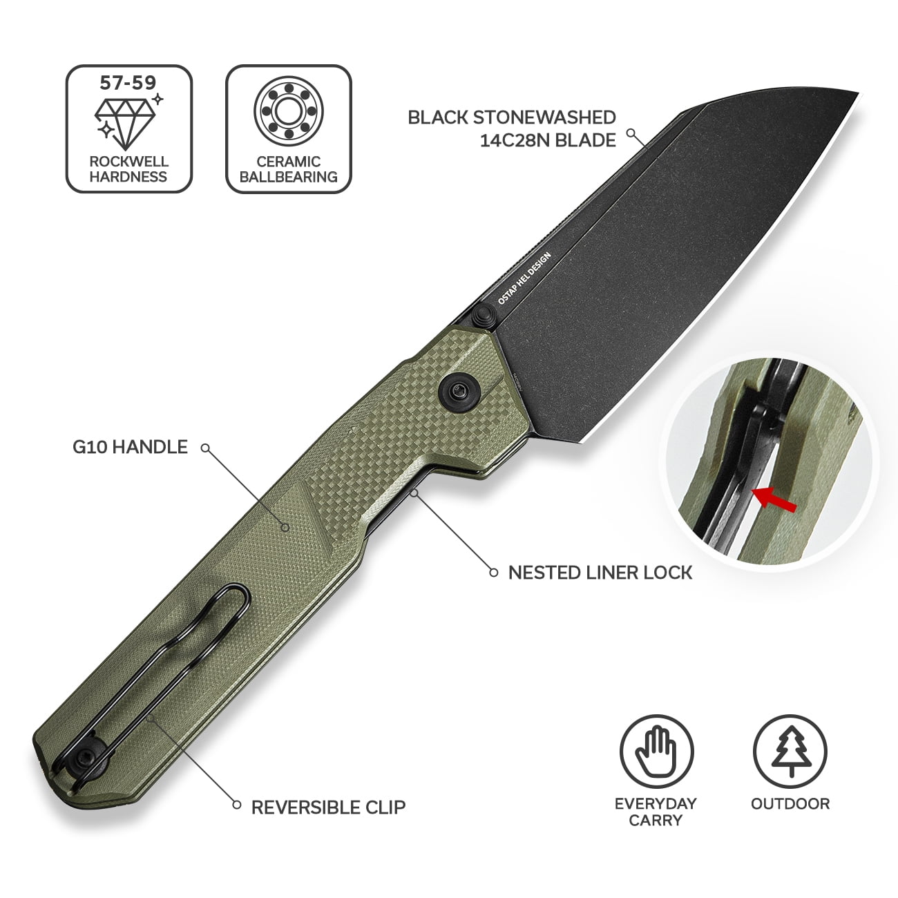 CIVIVI Hid Folding Pocket Kitchen Knife 4.14" 14C28N Blade C23008-2