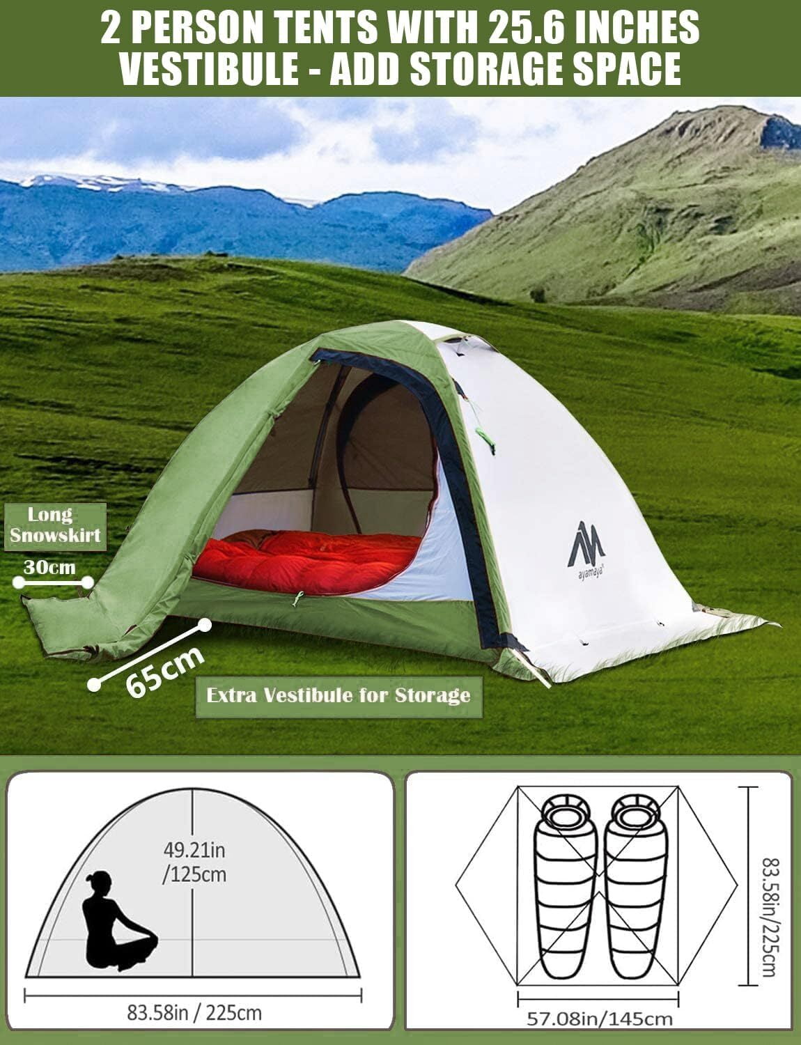 IC ICLOVER 4 Season Backpacking Tent for 2 Person Ultralight Waterproof All Weather Double Layer Camping Tents for Backpacker Outdoor Hiking Survival - Green