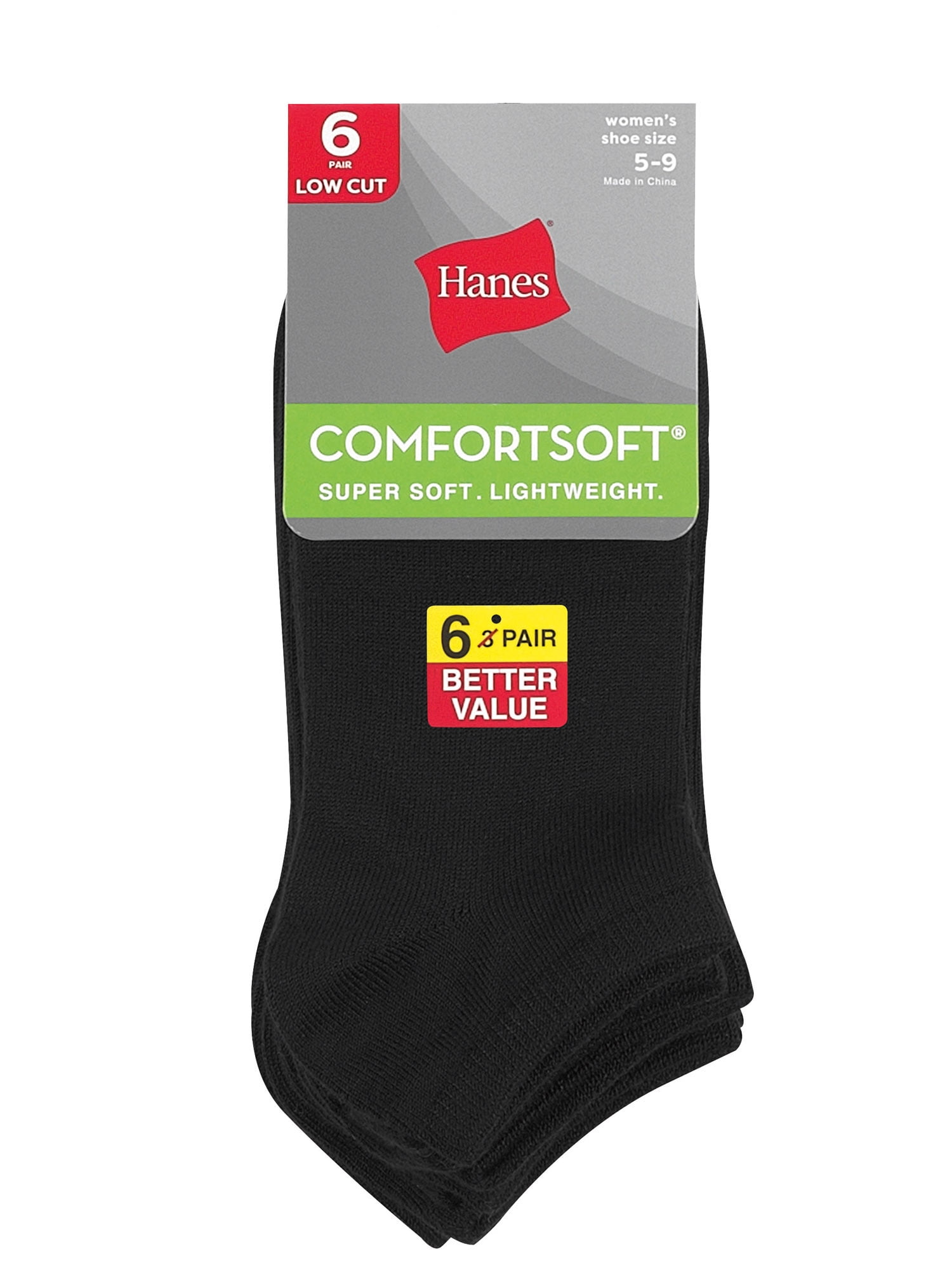 Hanes Women's ComfortSoft® Low Cut Socks, 6-Pack Black 5-9