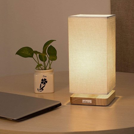 Haitral Table Lamp For Bedroom Small Bedside Nightstand Lamp Wood Desk Light With Fabric Shade For Living Room Kid S Walmart Canada