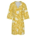 thumbnail image 5 of Yellow Floral White Pattern Design Womens Dress With Pockets Summer V Neck 3/4 Sleeve Dress Plus Size Loose Dress, 5 of 7