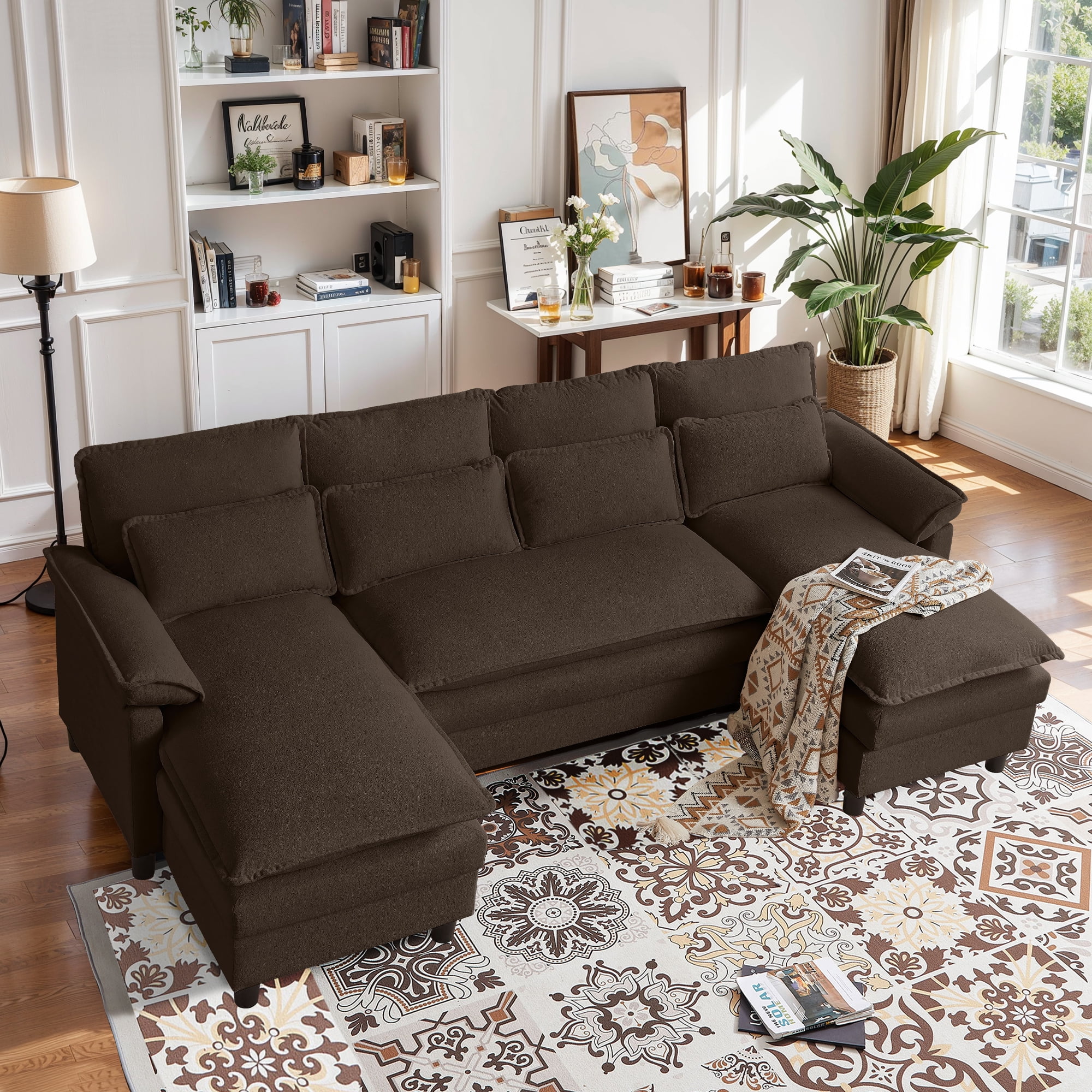 Pingliang Home Oversized U Shaped Couch,4 Seat Sectional Sofa with 4 Pillows,Upholstered Symmetrical Cloud Couch with Double Chaise,Wrap Around Sofa Modular sofa for Living Room Apartment Office