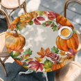 thumbnail image 2 of Orange Pumpkins Round Tablecloth, Fitted Table Cover with Elastic for 55"-60" Round Tables, Farmhouse Botanical Leaves Rustic Vintage Table Cloth Outdoor Indoor Dinning Party Waterproof Tablecloths, 2 of 7