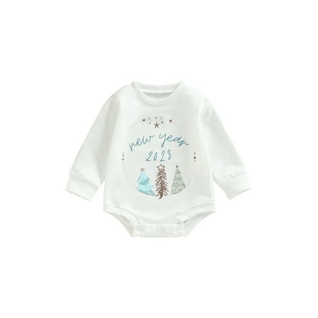 

Raruxxin Infant Baby Boy Girl Christmas Romper Long Sleeve Round Neck Tree/Wreath Letter Print Bodysuit