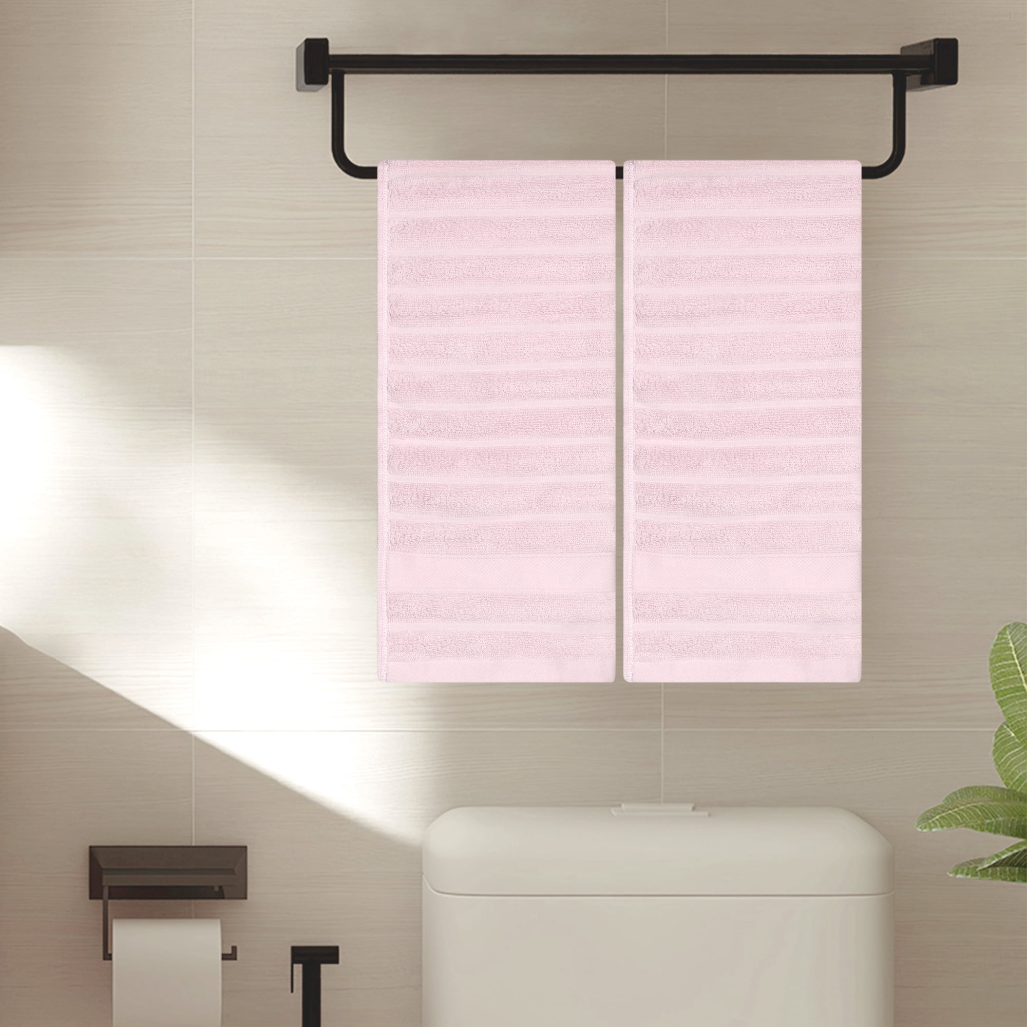 Unique Bargains Striped Cotton Hand Towel 14" x 30" 4 Pcs Pink