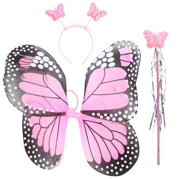 1 juego de diadema de alas de hada de mariposa, varita de hada, accesorios de disfraz para niños, suministros de cosplay