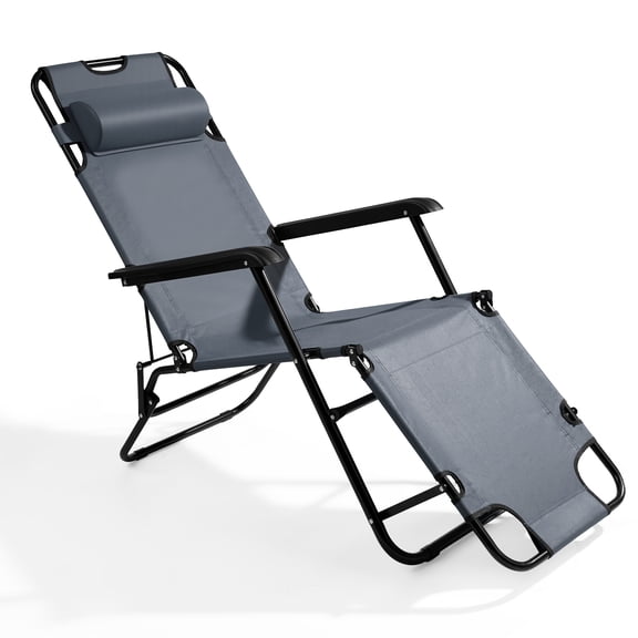 Zimtown 2-in-1 Folding Chaise Lounge Chair, Adjustable Foldable Tanning Chair with Pillow, Recliner Chair for Indoor Outdoor, Gray