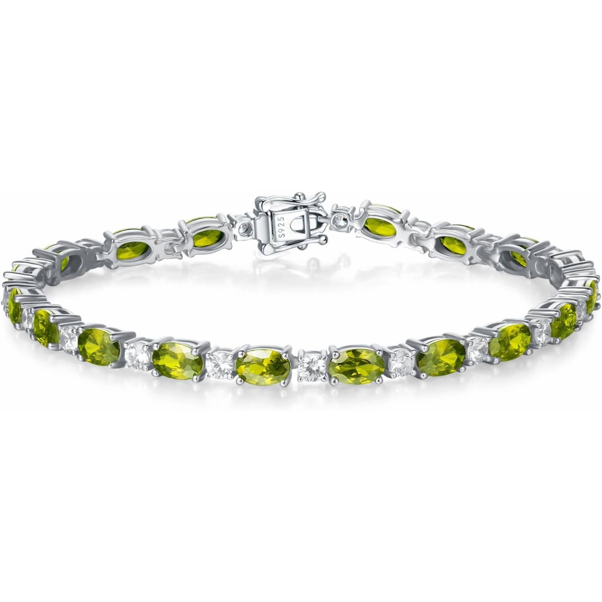 Gems Jewels 5.00 Ctw Oval Cut Green Peridot Womens Tennis Bracelet 14K White Gold Plated 925 Sterling Silver