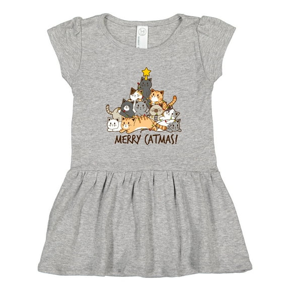 Inktastic Merry Catmas with Cat Tree and Yellow Star Girls Toddler Dress