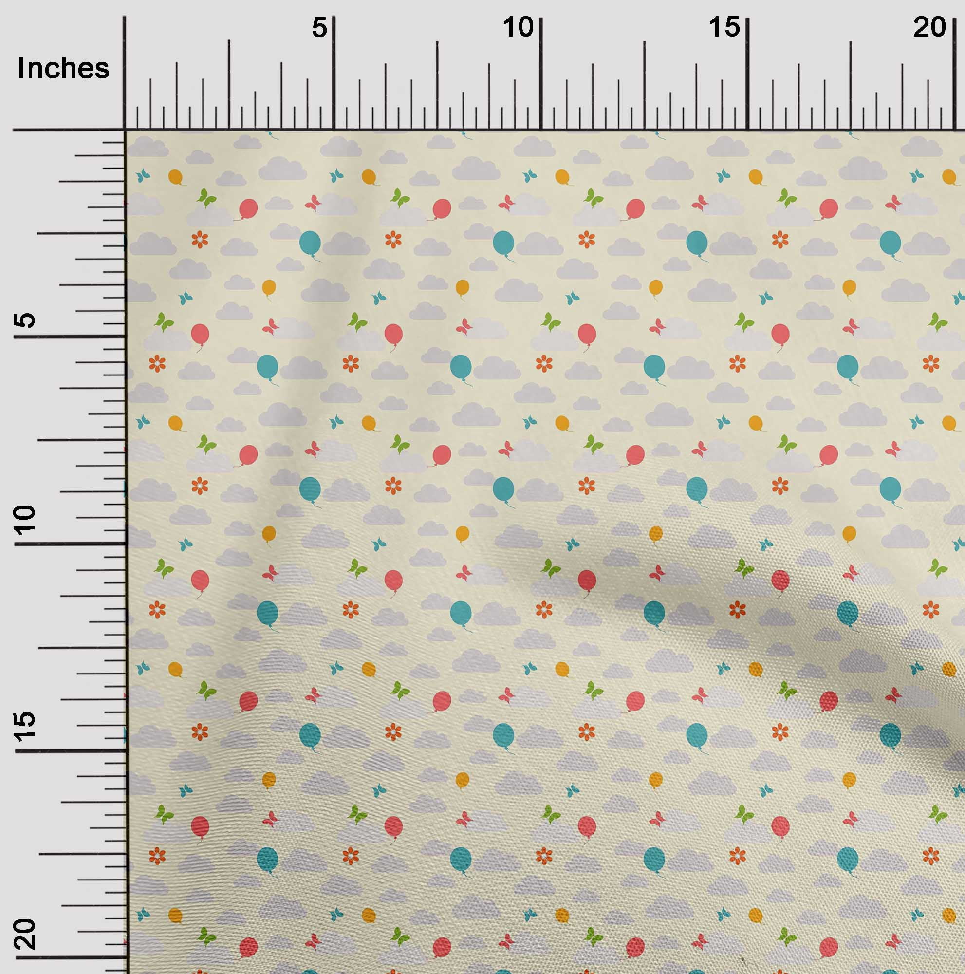oneOone Viscose Chiffon Fabric Insect|Balloon & Clouds Nature Print ...