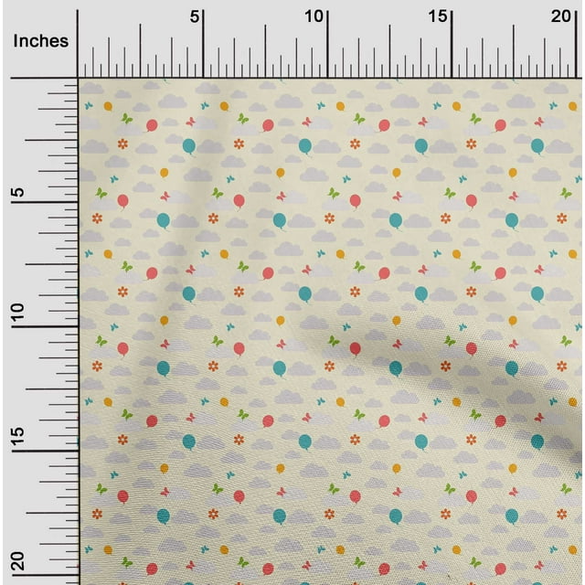 oneOone Silk Tabby Fabric Insect|Balloon & Clouds Nature Printed Fabric 1 Yard 42 Inch Wide