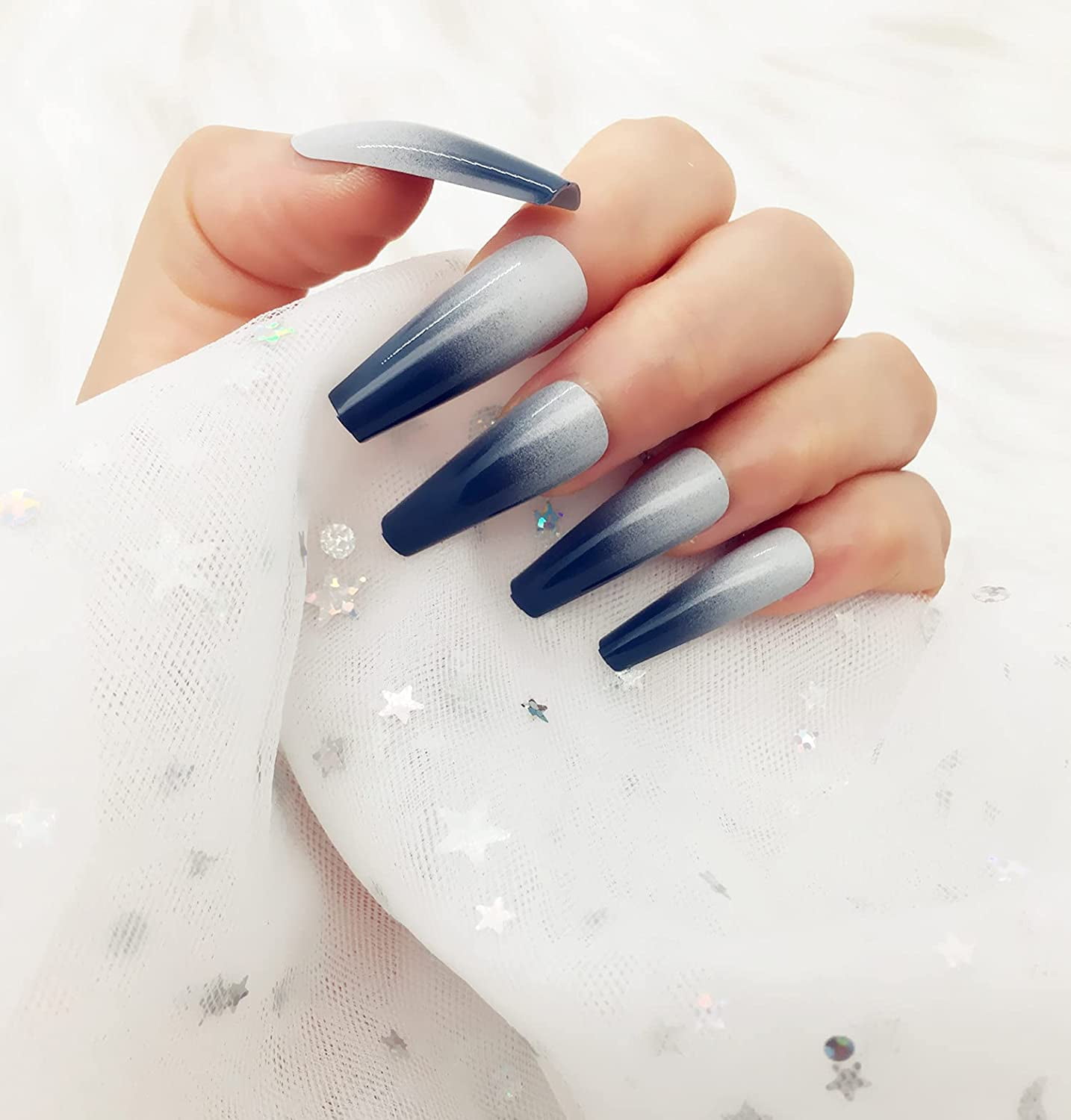 24 Pcs Press On Nails Long Coffin Nails Fake Nails Glue On Nails Acrylic Nail Set False Nails Nail Tips Acrylic Nails For Women And Girls Walmart Com walmart