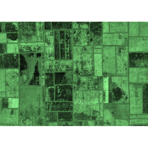 Ahgly Company Indoor Rectangle Patchwork Emerald Green Transitional Area Rugs, 2' x 4'
