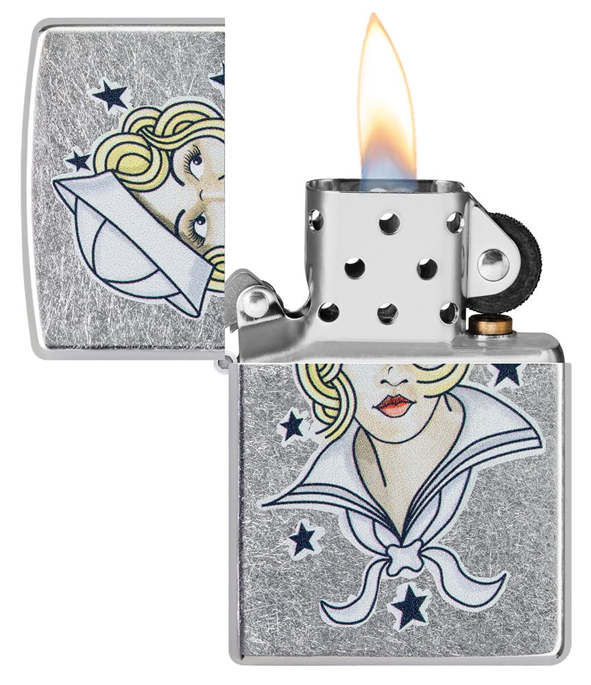 Zippo Sailor Girl Tattoo Design Street Chrome Pocket Lighter