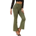 thumbnail image 4 of Pantalones Flare Sólidos de Mujer INSPIRE CHIC con Cremallera Lateral Oculta de Suede Sintético Color Verde Militar, 4 of 6