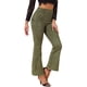 thumbnail image 4 of Pantalones Flare Sólidos de Mujer INSPIRE CHIC con Cremallera Lateral Oculta de Suede Sintético Color Verde Militar, 4 of 6