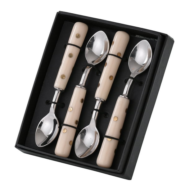 Alice Coffee Spoons in Box Silver, Ivory Set of Four
