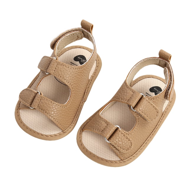 Faithtur Baby Boys Girls Leather Sandals Anti-Slip Sole Solid Color Flats