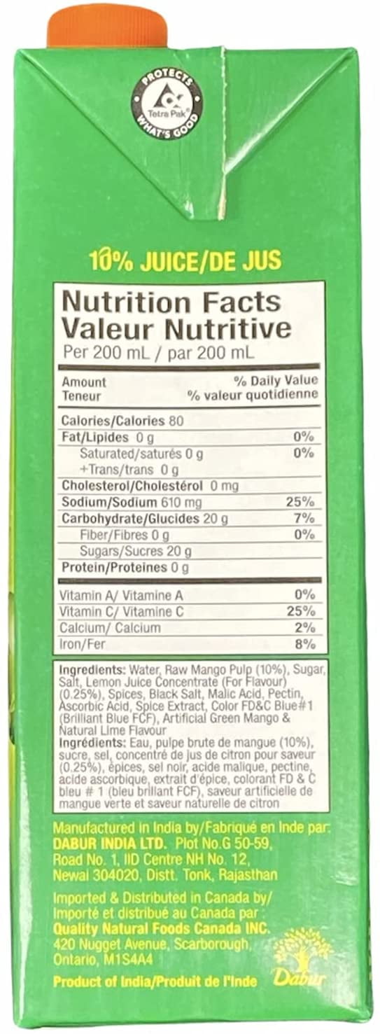 DABUR REAL AAMPANNA FRUIT JUICE DRINK 10% green(raw) mango juiceMade from the best quality green (raw) mangoYou can inculcate the goodness of these healthy fruit juice in your daily life with the various fruit juice moctail or cocktail receipees