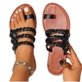 thumbnail image 6 of HomeDM Women's Flat Sandals Strappy Dressy Toe Ring Slip-On Summer Beach Walking Sandals, Black Size 9.5, 6 of 9