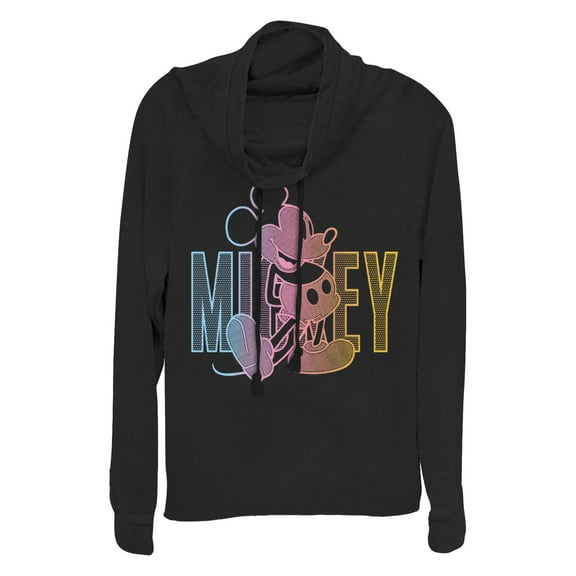 Junior's Mickey & Friends Mickey Neon Gradient Cowl Neck Sweatshirt