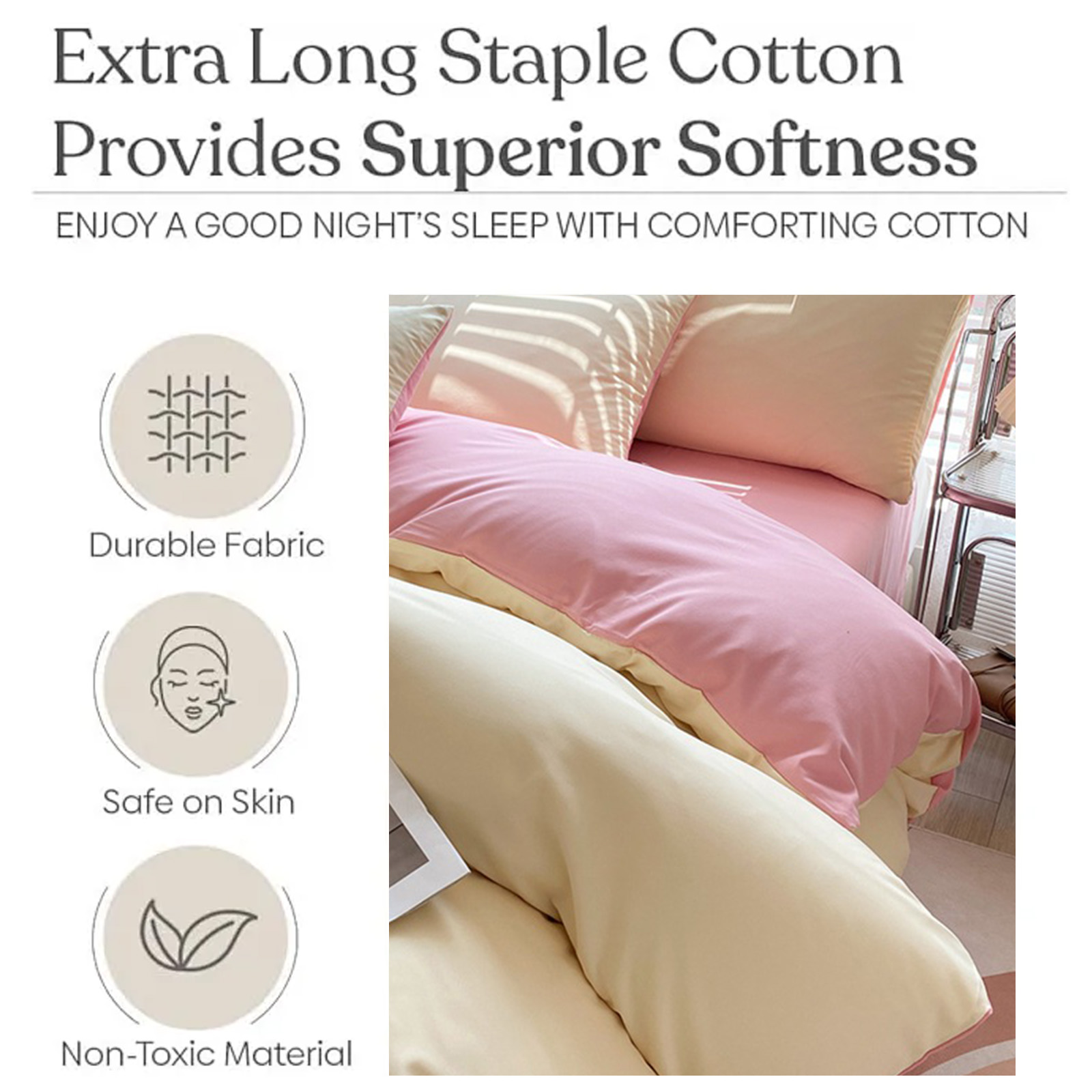 Muecwrye Bedding Comforter Sets, Queen Sheet Set,Washable Cotton Sheets, King Size Comforter Set, Twin Mattress Protector, Standard Size Set of 4 (1 Duvet Cover, 1 Bed sheet, 2 Pillow Covers)