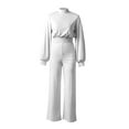 thumbnail image 6 of FAIWAD Womens Elegant Wide Leg Jumpsuit Long Sleeve High Waist Jumpsuit Solid Color Stretch Romper (Small, White), 6 of 7