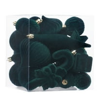 Xinwanna 28 Pcs Velvet Christmas Tree Ornaments Set Flocked Balls Star Xmas Tree Hanging Decoration for Holiday Party Decor (Dark Green)