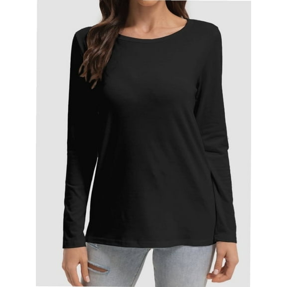 Women Long Sleeve Shirts Tops Fall Tunic Causal Fashion Round Neck Basic Tee