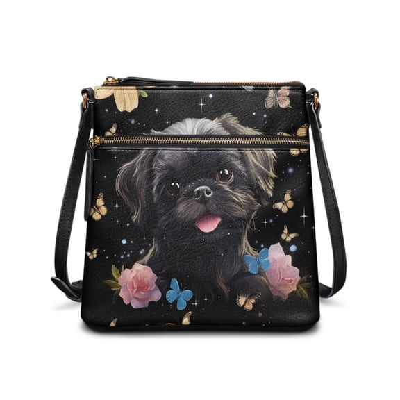 DISNIMO Shih Tzu Print Crossbody Bag Purse for Women Messenger Handbag Purses with Shoulder Strap Satchel Handbag with Multi-Pockets for Daily Use