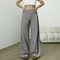 thumbnail image 2 of Telankuip Womens Striped High Waist Wide Leg Long Pants Fall Winter Elastic Waisted Straight Casual Trousers for Women 2025 Fashion Soft Cozy Workout Pants for Daily Wear Black S, 2 of 5