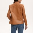 thumbnail image 4 of WTOBBY Women's Faux Leather Moto Jacket Short Coat Biker Style Casual Outerwear Solid Color Zippered Front with Stand Collar Edgy Street Look for Night Out,Camel M, 4 of 6