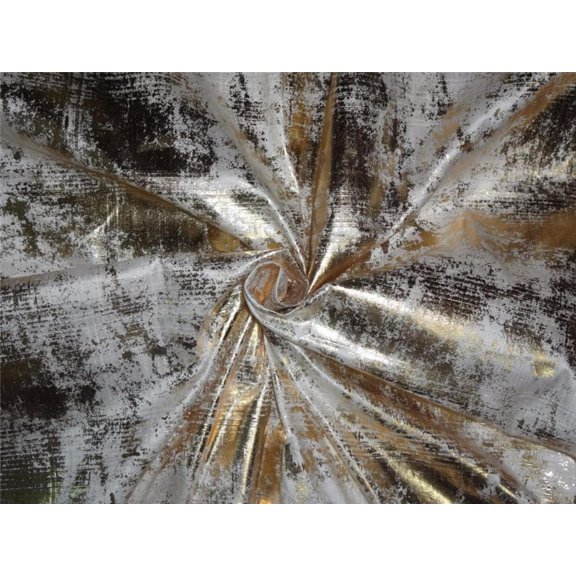 100% pure silk dupion printed fabric goldcolour foil print 44quot;wide