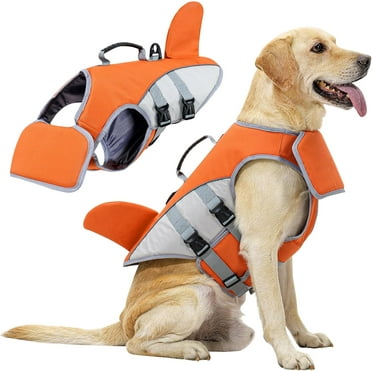 Dog Life Jacket for Swimming Boating High Buoyancy Adjustable Dog Life Vest with Reflective Strips Rescue Handle Secure Fit Floating Swim Vest for Small Medium Large Dogs (Orange, Large) Orange