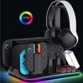 thumbnail image 4 of 12-in-1 Gaming Console Charging Dock with Cooling Fan – Multifunction Stand with RGB Lighting, 4-Controller Charging, 12 Game Card Storage, USB Expansion Ports, Headset & Accessory Holder, 4 of 6