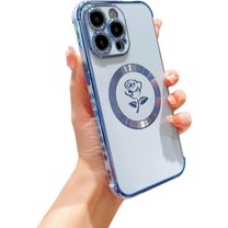 for iPhone 15 ProMax Case Compatible with MagSafe Cute Rose Flower Magnetic Phone Case for Women Luxury Plating Camera Lens Cover Soft Silicone Shockproof 15 Pro Max Case 6.7" (Sierra Blue)