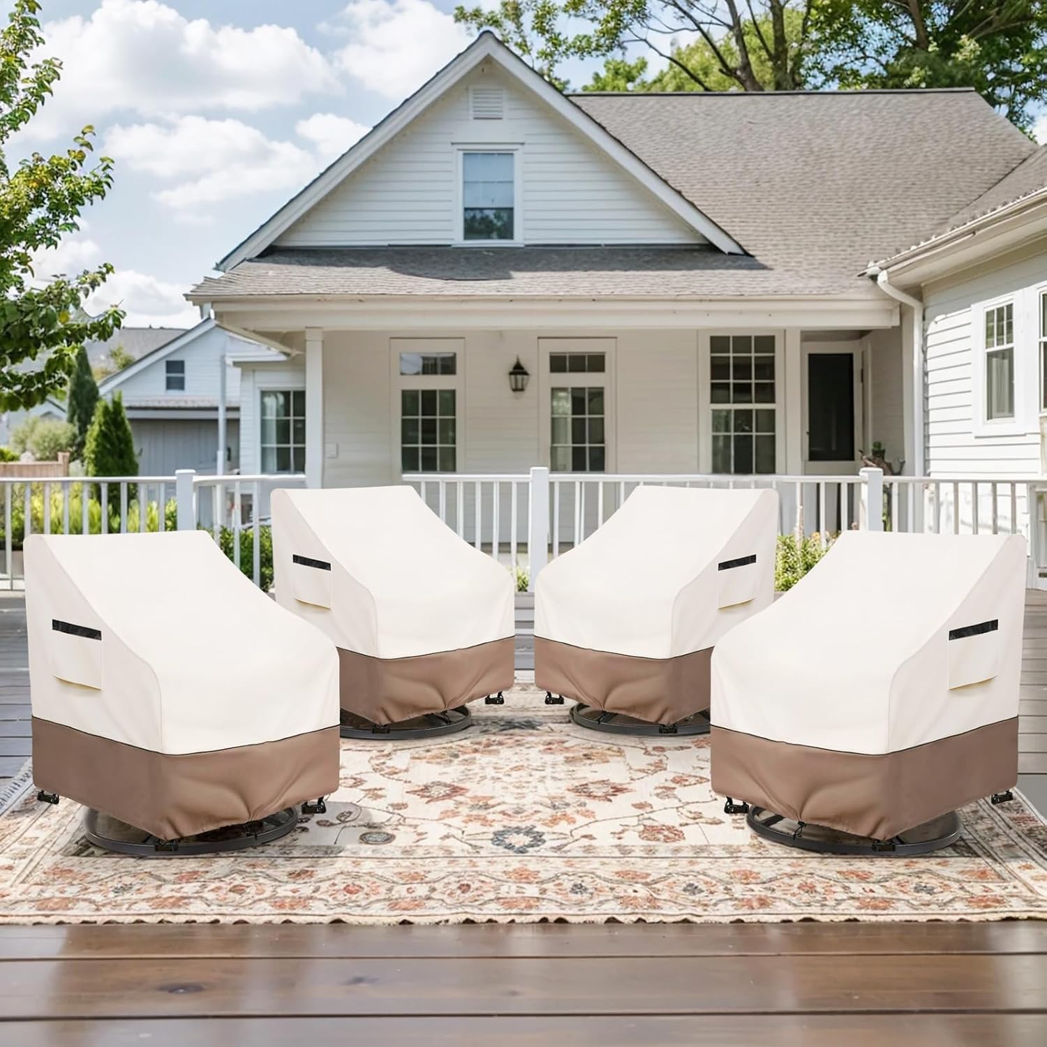 2-Pack Waterproof Swivel Patio Chair Covers - 33"Wx35"Dx36"H, Beige Patio Furniture Covers