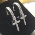 thumbnail image 3 of 1/2 CT Men’s 14K White Gold Plated Solid 925 Sterling Silver CZ Cross Dangle Huggie Hoop Earrings – Hanging Drop Style, 3 of 4