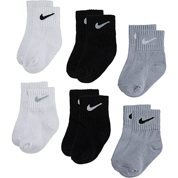 Nike Baby Ankle Gripper Socks 6 Pairs White/Black/Grey 6/12M