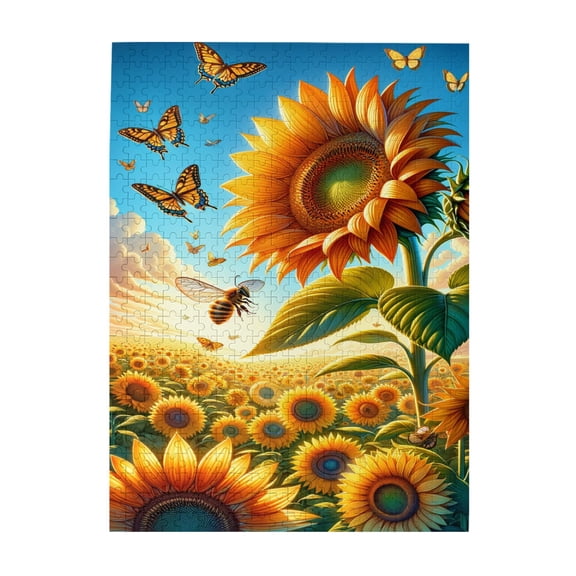 500 PCS Sunflower Garden Puzzles For Adults 500 Pieces,Creative Activity Hobbies For Adults,Stunningly Vibrant Colors,Suitable For Family Leisure And Entertainment Activities,Wooden Jigsaw