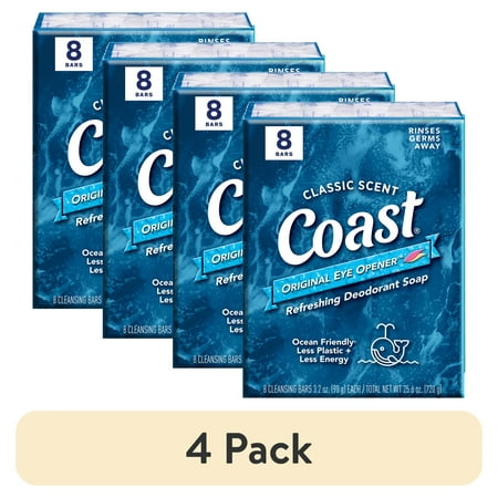 (4 pack) Coast Refreshing Deodorant Bar Soap, for All Skin Types, Classic Scent, 3.2 oz, 8 Bars