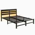 thumbnail image 5 of Tcbosik Queen Size Bed Frame with Wooden Headboard, Metal Platform Bed with Charging Station & LED Lights, Noise-Free, No Box Spring Needed, Black, 5 of 9