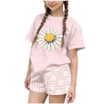thumbnail image 2 of Amidoa Girls Summer 2 Piece Outfits Floral Cute Short Sleeve and Elastic Waist Shorts Kids Clothing Set Pink Size Pink Size 6, 2 of 6