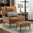 thumbnail image 4 of Andeworld Accent Chair with Ottoman,Living Room Chair with Pillow,Upholstered Armchair for Living Room, Comfy Reading Chair for Bedroom(Brown), 4 of 6