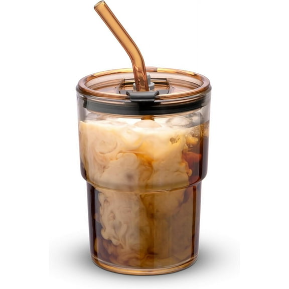 13oz/400ml tumbler, airtight cup with straw and lid, carry-on for coffee, iced tea, thick-walled insulated glass