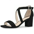 thumbnail image 1 of BLISSFUL STEP Women's Cross Strap Open Toe Chunky Heels Sandals Black (Size 7), 1 of 6