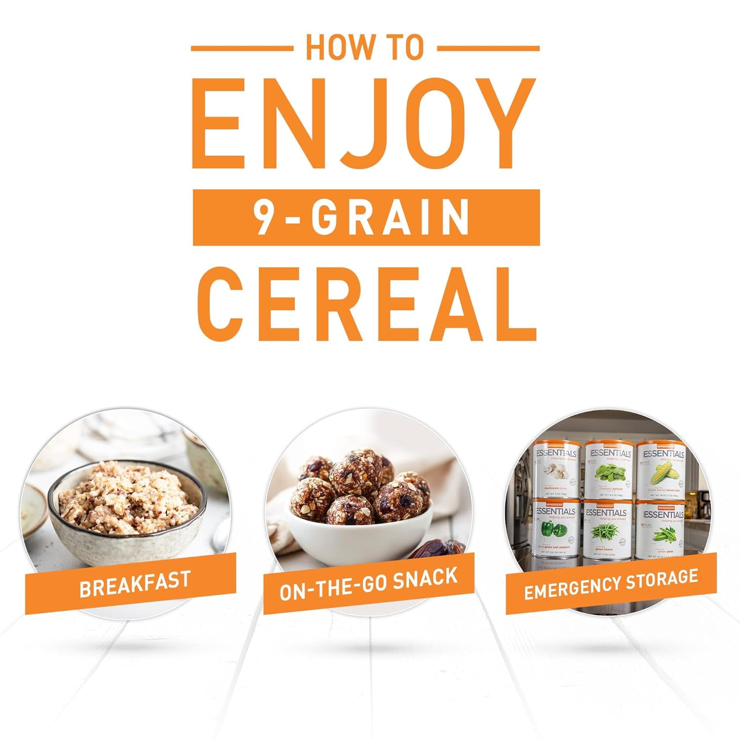 Emergency Essentials 9-Grain Cereal #10 Can - 48 Servings, High-Fiber Whole Grains, Long-Term Food Storage, Shelf-Stable Emergency Breakfast Mix, Bulk Pantry Staple