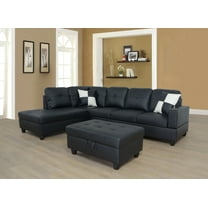 Amanda Sectional Sofa Couch,L-Shaped Modern Style with Storage Ottoman 3-Piece for Living Room | Faux Leather (Left Hand Facing, Black)