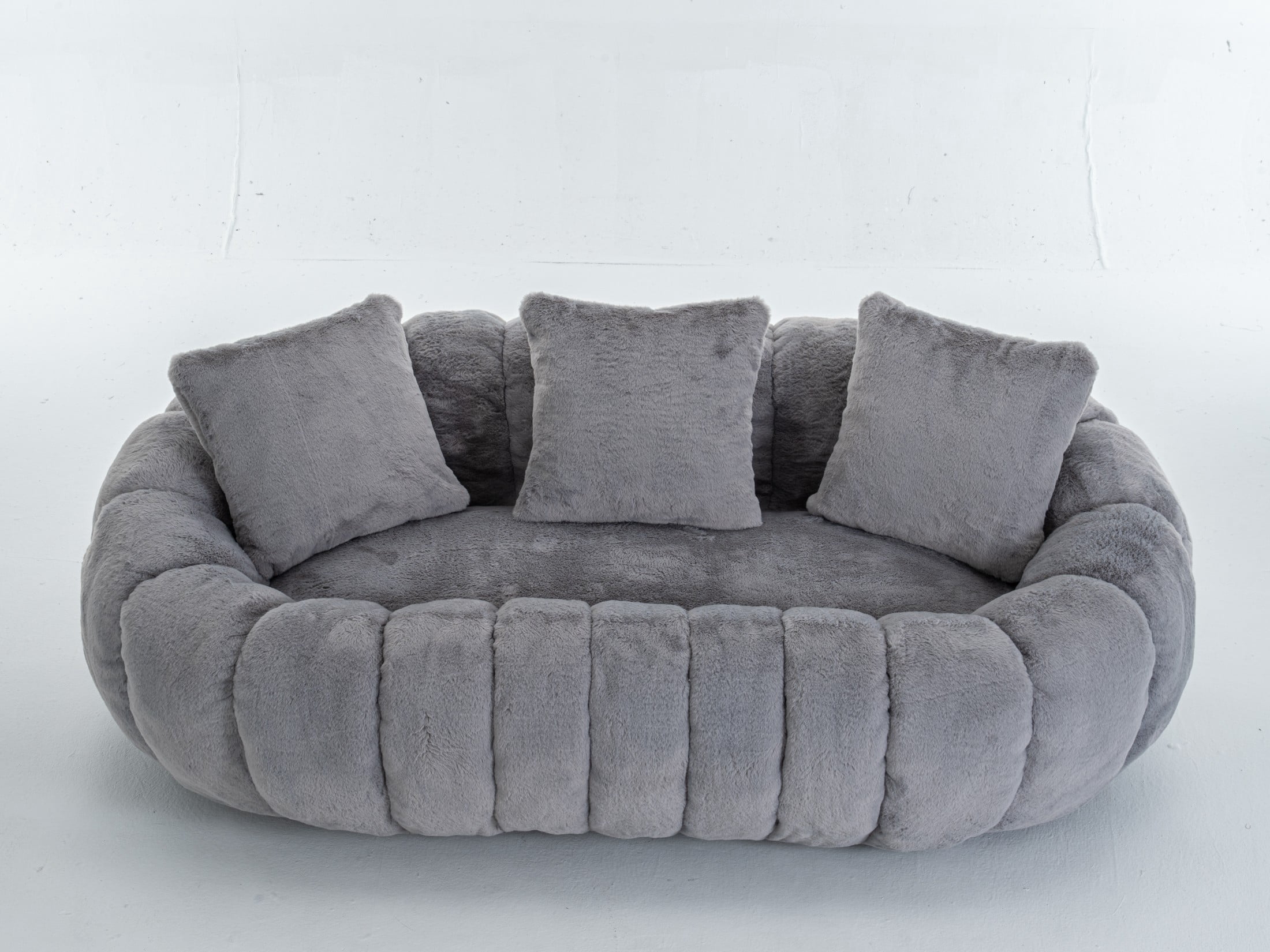 Aukfa Ultra-Soft Faux Fur Loveseat, 75.5" Floral Shaped Bean Bag Sofa with 28.5" Deep Seat for Living Room & Bedroom, Gray