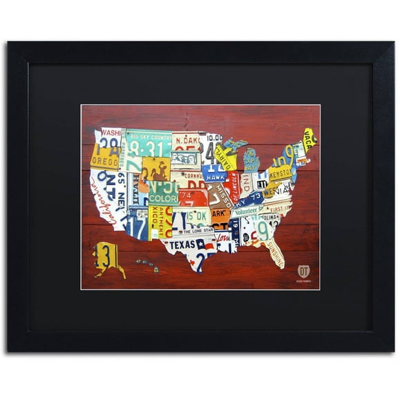 Trademark Fine Art 'License Plate Map USA' Canvas Art by Design Turnpike, Black Matte, Black Frame